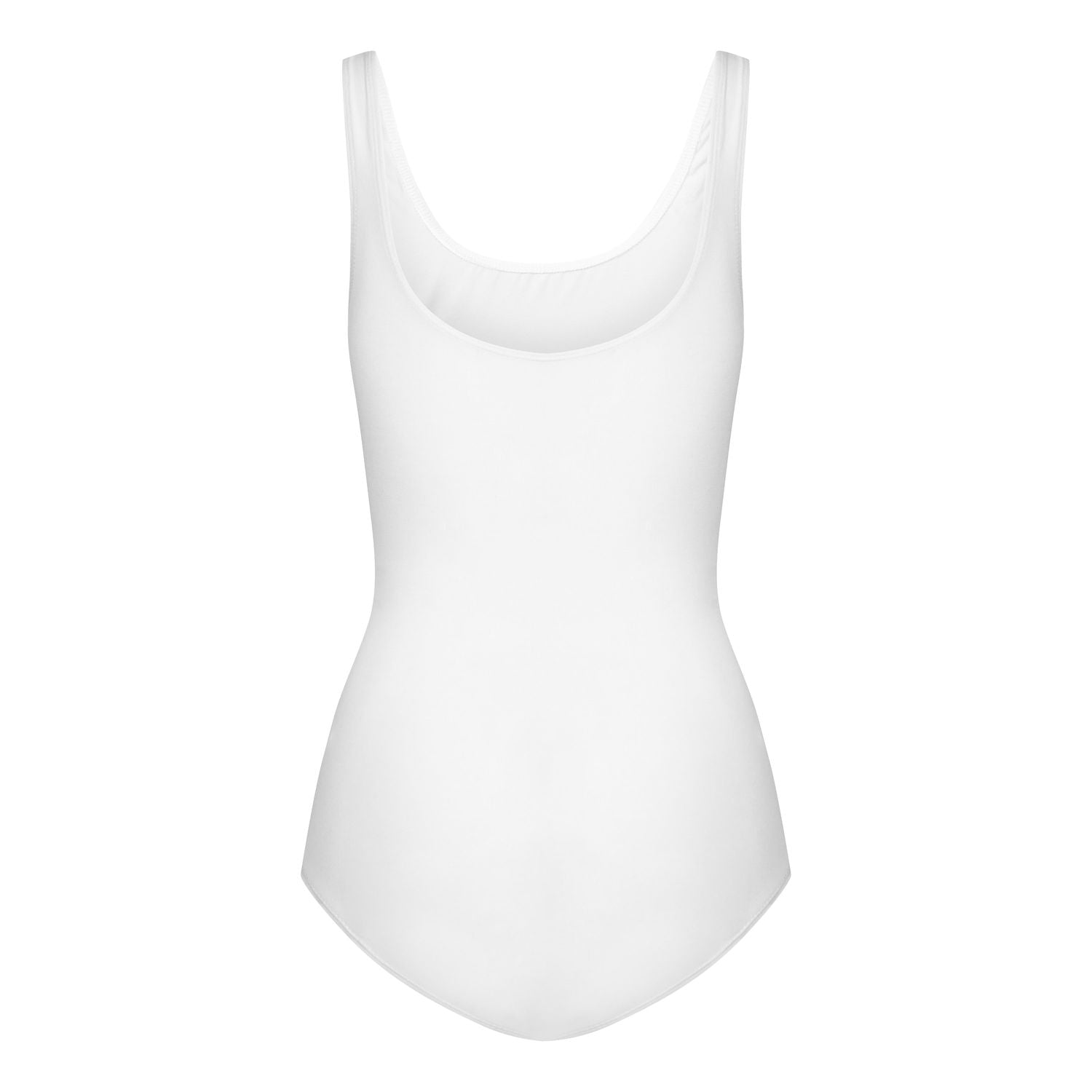 Rumpfs weißer ärmelloser Ballet Body Fit-Badeanzug mit Rundhalsausschnitt R3101 ist auf weißem Hintergrund isoliert.
